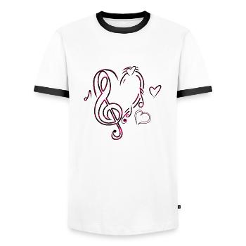Musik Herz Pink - Männer Kontrast-T-Shirt - Weiß/Schwarz - Vorne - AI Model Female 172 light (172cm) & AI Model Male 178 dark (178cm)