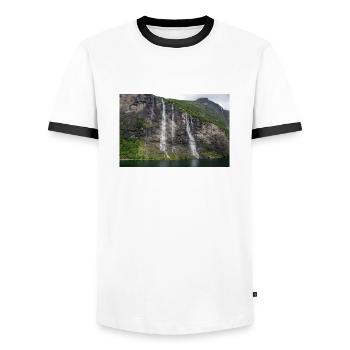Seven Sisters Waterfall Norway Geiranger - Männer Kontrast-T-Shirt - Weiß/Schwarz - Vorne - AI Model Female 172 light (172cm) & AI Model Male 178 dark (178cm)