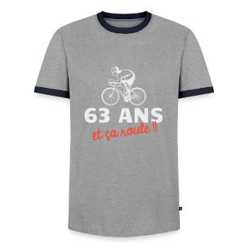 63 ans et ça roule Cyclisme Vélo - T-shirt contrasté Homme - gris/marine  - Devant - AI Model Female 172 light (172cm) & AI Model Male 178 light (178cm)