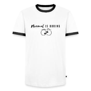 Normal is boring / langweilig - Männer Kontrast-T-Shirt - Weiß/Schwarz - Vorne - AI Model Female 172 light (172cm) & AI Model Male 178 dark (178cm)