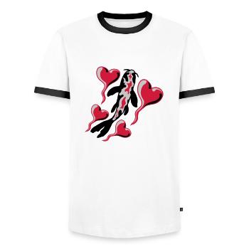 Hearts Koi Fish Nishikigoi - Men's Ringer Shirt - white/black - Front - AI Model Female 172 light (172cm) & AI Model Male 178 dark (178cm)