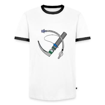 Cartoon endotracheal tube and Laryngoscope - Men's Ringer Shirt - white/black - Front - AI Model Female 172 light (172cm) & AI Model Male 178 dark (178cm)