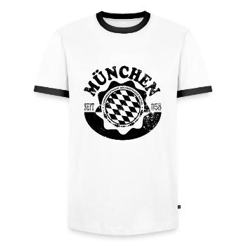 München - Männer Kontrast-T-Shirt - Weiß/Schwarz - Vorne - AI Model Female 172 light (172cm) & AI Model Male 178 dark (178cm)