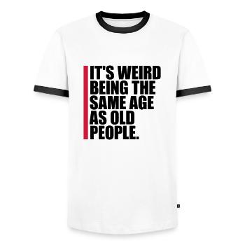 being old people age - Men's Ringer Shirt - white/black - Front - AI Model Female 172 light (172cm) & AI Model Male 178 dark (178cm)