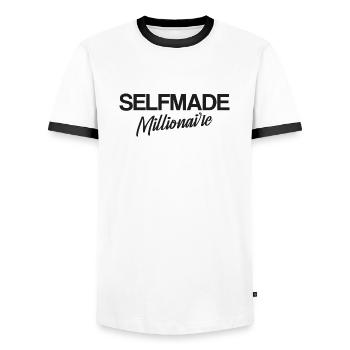 Selfmade Millionaire, imprimé sombre - T-shirt contrasté Homme - blanc/noir - Devant - AI Model Female 172 light (172cm) & AI Model Male 178 dark (178cm)