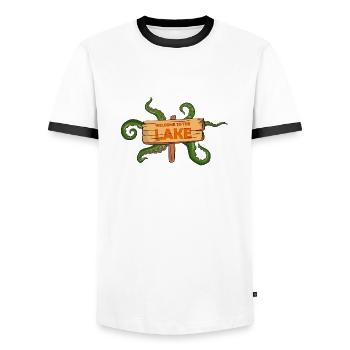 Bienvenue au lac Spooky Halloween Comic Style - T-shirt contrasté Homme - blanc/noir - Devant - AI Model Female 172 light (172cm) & AI Model Male 178 dark (178cm)