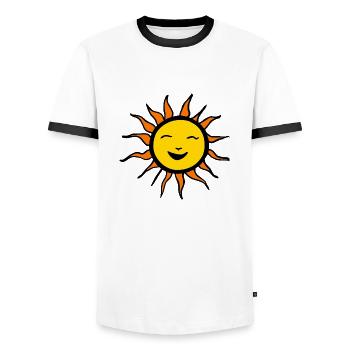 Sun Summer Watercolor Nature Beach Sky 05 - Men's Ringer Shirt - white/black - Front - AI Model Female 172 light (172cm) & AI Model Male 178 dark (178cm)