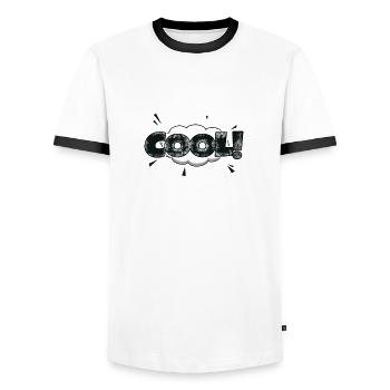 cool Comic Style Bubble Graffiti Lettering - Men's Ringer Shirt - white/black - Front - AI Model Female 172 light (172cm) & AI Model Male 178 dark (178cm)