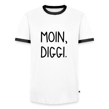Moin, Diggi. - Männer Kontrast-T-Shirt - Weiß/Schwarz - Vorne - AI Model Female 172 light (172cm) & AI Model Male 178 dark (178cm)