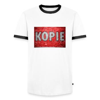 Kopie Ziegelsteinmauer Graffiti - Männer Kontrast-T-Shirt - Weiß/Schwarz - Vorne - AI Model Female 172 light (172cm) & AI Model Male 178 dark (178cm)