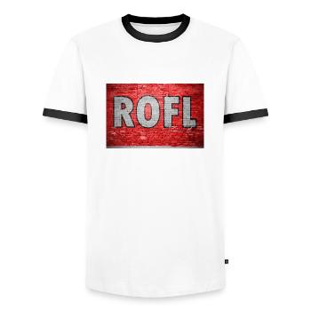 ROFL Brick Wall Graffiti - Men's Ringer Shirt - white/black - Front - AI Model Female 172 light (172cm) & AI Model Male 178 dark (178cm)