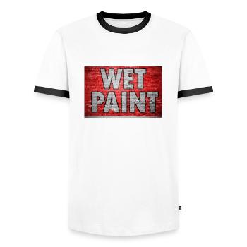 Wet Paint Brick Wall Graffiti - Men's Ringer Shirt - white/black - Front - AI Model Female 172 light (172cm) & AI Model Male 178 dark (178cm)