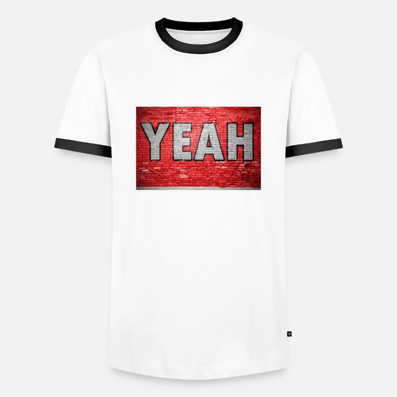 Yeah Comic Ziegelsteinmauer Graffiti - Männer Kontrast-T-Shirt - Weiß/Schwarz