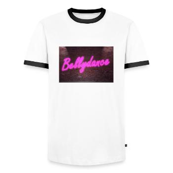 Neon Bellydance (in german Bauchtanz) lettering - Men's Ringer Shirt - white/black - Front - AI Model Female 172 light (172cm) & AI Model Male 178 dark (178cm)