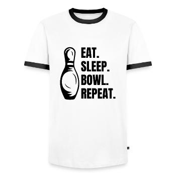 Bowling Kegel Bowler Bowling Gift Bowling Ball - Men's Ringer Shirt - white/black - Front - AI Model Female 172 light (172cm) & AI Model Male 178 dark (178cm)