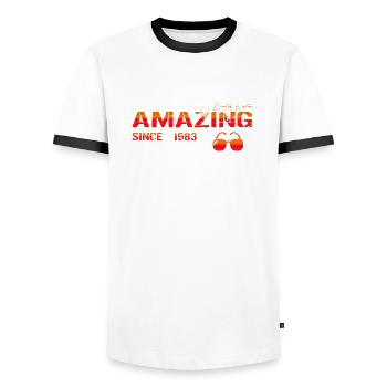 Incroyable depuis 1983 - T-shirt contrasté Homme - blanc/noir - Devant - AI Model Female 172 light (172cm) & AI Model Male 178 dark (178cm)