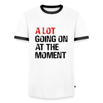 A Lot Going on at The Moment - Men's Ringer Shirt - white/black - Front - AI Model Female 172 light (172cm) & AI Model Male 178 dark (178cm)