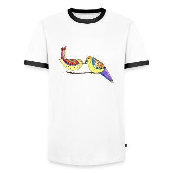 Oiseaux - T-shirt contrasté Homme - blanc/noir - Devant - AI Model Female 172 light (172cm) & AI Model Male 178 dark (178cm)