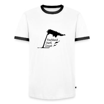 Fischland Darß Zingst Windflüchter Darß Weststrand - Männer Kontrast-T-Shirt - Weiß/Schwarz - Vorne - AI Model Female 172 light (172cm) & AI Model Male 178 dark (178cm)