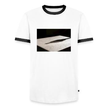 A shadow of a single person on a tiled floor - Men's Ringer Shirt - white/black - Front - AI Model Female 172 light (172cm) & AI Model Male 178 dark (178cm)