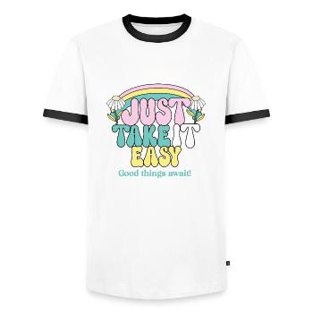 Allez-y doucement - T-shirt contrasté Homme - blanc/noir - Devant - AI Model Female 172 light (172cm) & AI Model Male 178 dark (178cm)