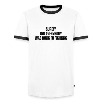 Sicherlich hat nicht jeder Kung Fu gekämpft - Männer Kontrast-T-Shirt - Weiß/Schwarz - Vorne - AI Model Female 172 light (172cm) & AI Model Male 178 dark (178cm)