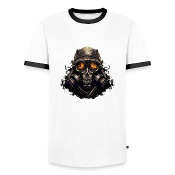 Gas Mask Soldier - Men's Ringer Shirt - white/black - Front - AI Model Female 172 light (172cm) & AI Model Male 178 dark (178cm)