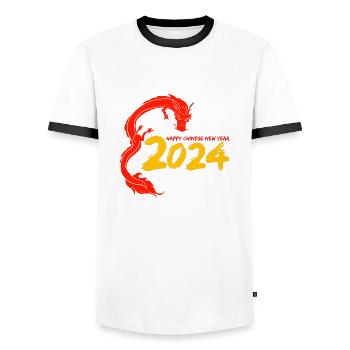 Chinese New Year Dragon China Asian I Gift - Men's Ringer Shirt - white/black - Front - AI Model Female 172 light (172cm) & AI Model Male 178 dark (178cm)
