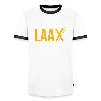 Laax, the Graubünden dream - Men's Ringer Shirt - white/black - Front - AI Model Female 172 light (172cm) & AI Model Male 178 dark (178cm)