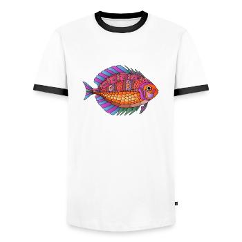 Poisson - T-shirt contrasté Homme - blanc/noir - Devant - AI Model Female 172 light (172cm) & AI Model Male 178 dark (178cm)