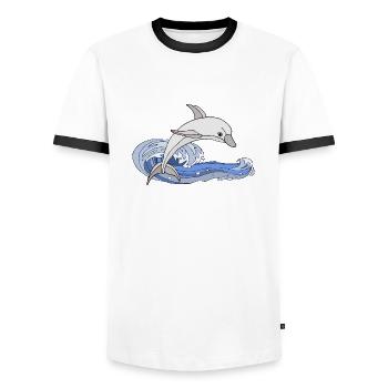 Delfin - Männer Kontrast-T-Shirt - Weiß/Schwarz - Vorne - AI Model Female 172 light (172cm) & AI Model Male 178 dark (178cm)