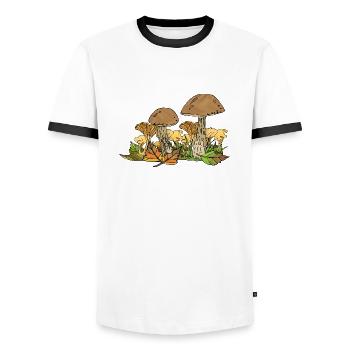 Fungi - Men's Ringer Shirt - white/black - Front - AI Model Female 172 light (172cm) & AI Model Male 178 dark (178cm)