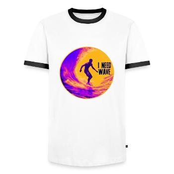 I Need Wave - Surfer - Men's Ringer Shirt - white/black - Front - AI Model Female 172 light (172cm) & AI Model Male 178 dark (178cm)