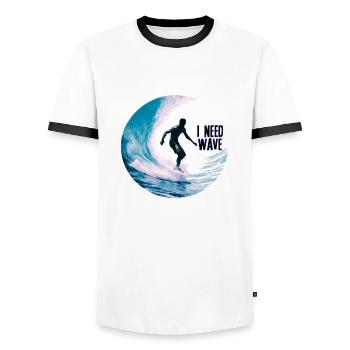 Surfer on the Wave Need Wave - Men's Ringer Shirt - white/black - Front - AI Model Female 172 light (172cm) & AI Model Male 178 dark (178cm)