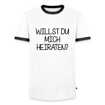 Will you marry me? - Men's Ringer Shirt - white/black - Front - AI Model Female 172 light (172cm) & AI Model Male 178 dark (178cm)
