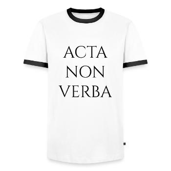 Acta Non Verba - Men's Ringer Shirt - white/black - Front - AI Model Female 172 light (172cm) & AI Model Male 178 dark (178cm)