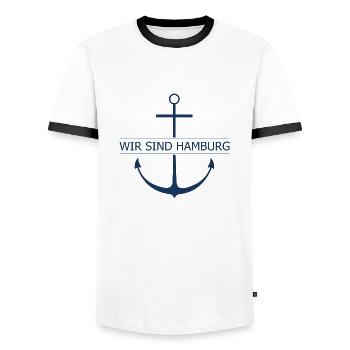 WIR SIND HAMBURG, marine - Männer Kontrast-T-Shirt - Weiß/Schwarz - Vorne - AI Model Female 172 light (172cm) & AI Model Male 178 dark (178cm)