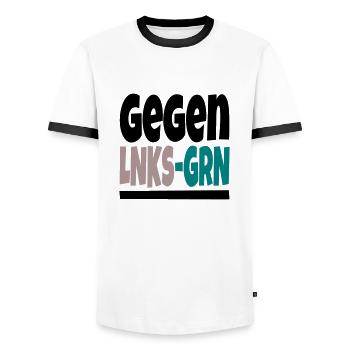 gegen lnks grn II - Männer Kontrast-T-Shirt - Weiß/Schwarz - Vorne - AI Model Female 172 light (172cm) & AI Model Male 178 dark (178cm)