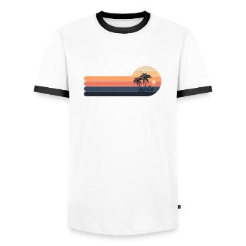 Retro Sonnenuntergang Palmen - Männer Kontrast-T-Shirt - Weiß/Schwarz - Vorne - AI Model Female 172 light (172cm) & AI Model Male 178 dark (178cm)