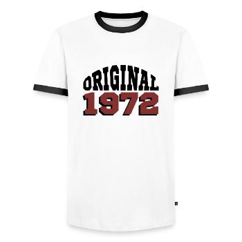 Original 1972 - T-shirt contrasté Homme - blanc/noir - Devant - AI Model Female 172 light (172cm) & AI Model Male 178 dark (178cm)