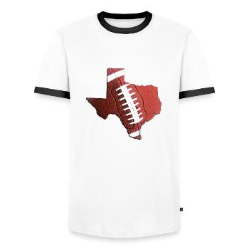 Real Football in the Texas State Map - Men's Ringer Shirt - white/black - Front - AI Model Female 172 light (172cm) & AI Model Male 178 dark (178cm)