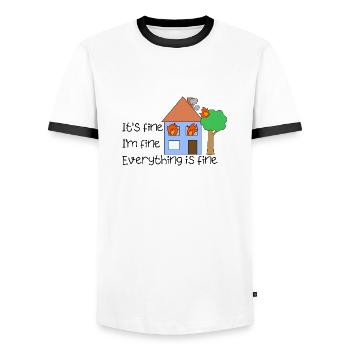 citation drôle c’est bien tout va bien sur le feu - T-shirt contrasté Homme - blanc/noir - Devant - AI Model Female 172 light (172cm) & AI Model Male 178 dark (178cm)