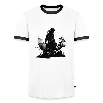 Samurai Krieger Japan Landschaft - Männer Kontrast-T-Shirt - Weiß/Schwarz - Vorne - AI Model Female 172 light (172cm) & AI Model Male 178 dark (178cm)