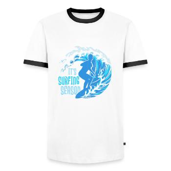 It's Surfing Season Surfboard Surfer Summer - Men's Ringer Shirt - white/black - Front - AI Model Female 172 light (172cm) & AI Model Male 178 dark (178cm)