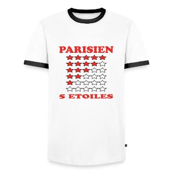 5-STAR PARISIAN - Men's Ringer Shirt - white/black - Front - AI Model Female 172 light (172cm) & AI Model Male 178 dark (178cm)