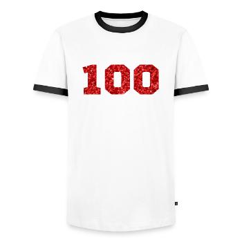 Number 100 Red Glitter - 100th Anniversary - Men's Ringer Shirt - white/black - Front - AI Model Female 172 light (172cm) & AI Model Male 178 dark (178cm)