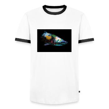 Graffiti Requin by Blach® - T-shirt contrasté Homme - blanc/noir - Devant - AI Model Female 172 light (172cm) & AI Model Male 178 dark (178cm)