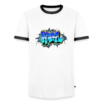Graffiti KARL Blue Brick Crack - Men's Ringer Shirt - white/black - Front - AI Model Female 172 light (172cm) & AI Model Male 178 dark (178cm)