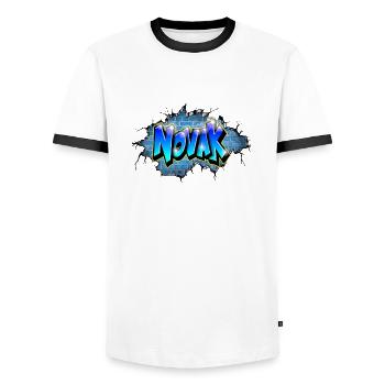Graffiti NOVAK fissures Cadeau anniversaire enfant - T-shirt contrasté Homme - blanc/noir - Devant - AI Model Female 172 light (172cm) & AI Model Male 178 dark (178cm)