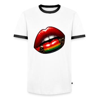 Kuss der Eleganz, rote Lippen - Männer Kontrast-T-Shirt - Weiß/Schwarz - Vorne - AI Model Female 172 light (172cm) & AI Model Male 178 dark (178cm)